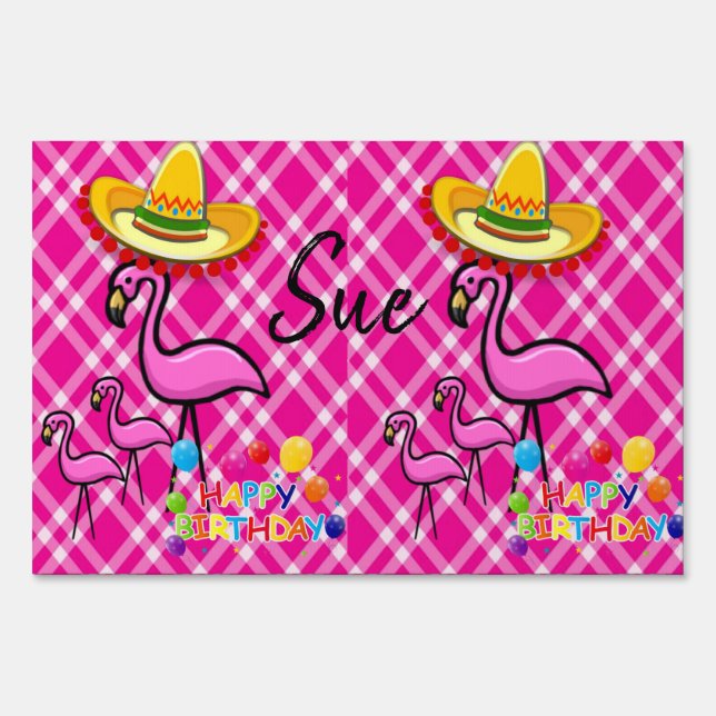 Happy Birthday Yard Sign Flamingo (Back)