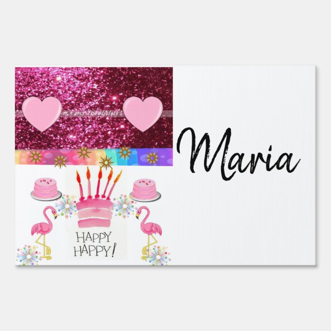 Happy Birthday Yard Sign Flamingo (Back)