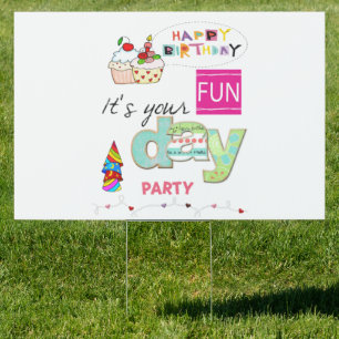 Happy Birthday Yard Sign FUN Cupcake