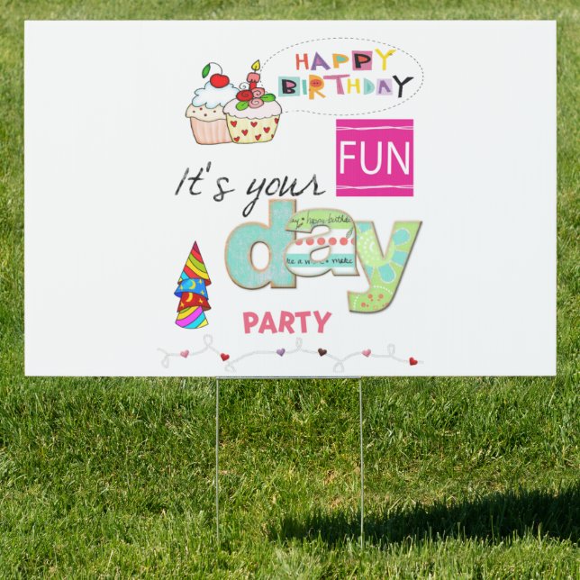 Happy Birthday Yard Sign FUN Cupcake  (Insitu)