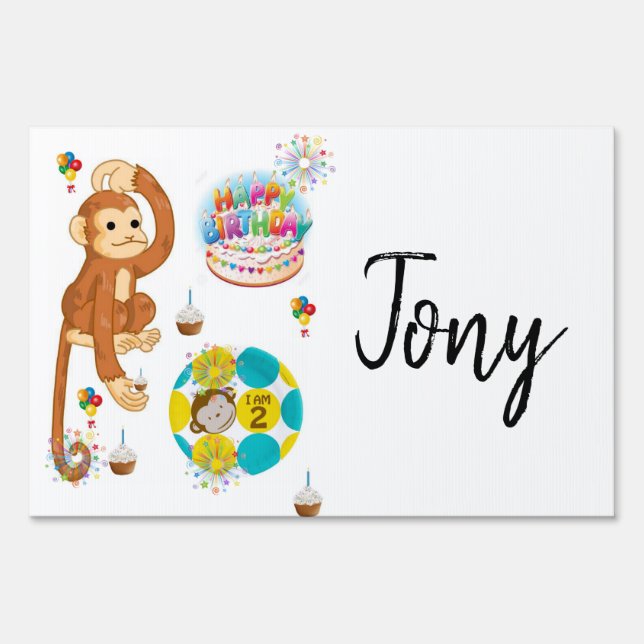 Happy Birthday Yard Sign Monkey (Back)