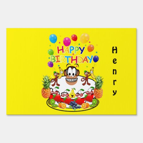 Happy Birthday Yard Sign Monkey Fruit Cake