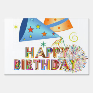 Happy Birthday Yard Sign Party Hats