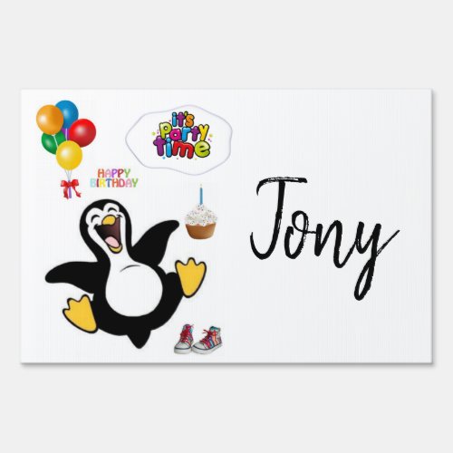 Happy Birthday Yard Sign Penguin