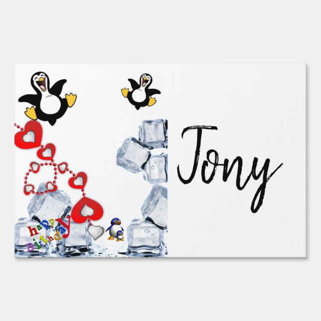 Happy Birthday Yard Sign Penguin (Back)