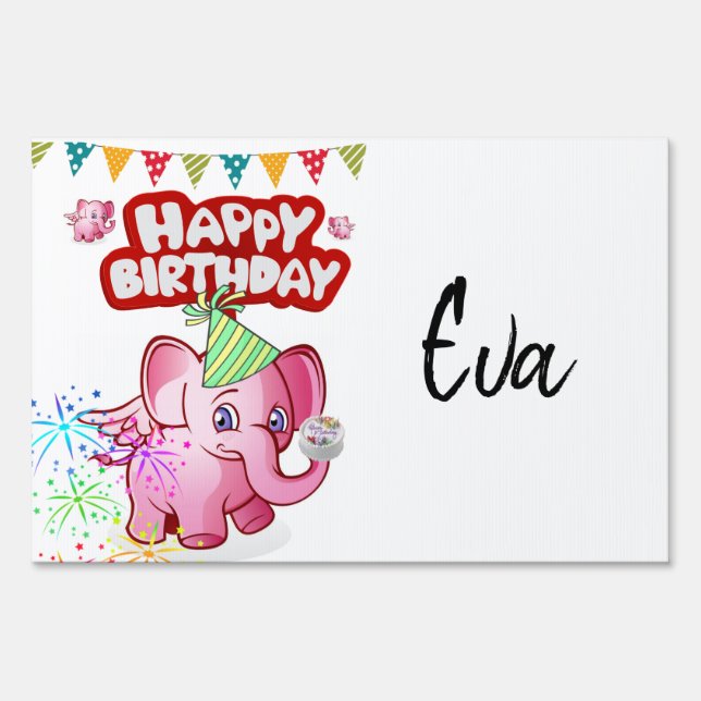 Happy Birthday Yard Sign Pink Pig (Back)