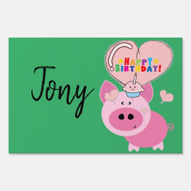 Happy Birthday Yard Sign Pink Pig (Back)