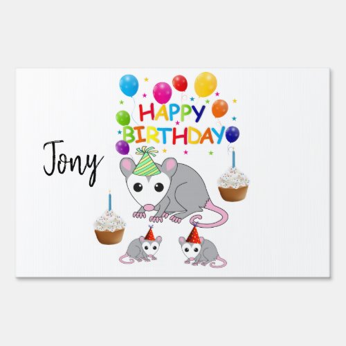 Happy Birthday Yard Sign Possum