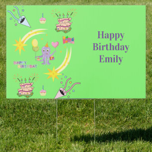 Happy Birthday Yard Sign Purple Octopus Cupcake