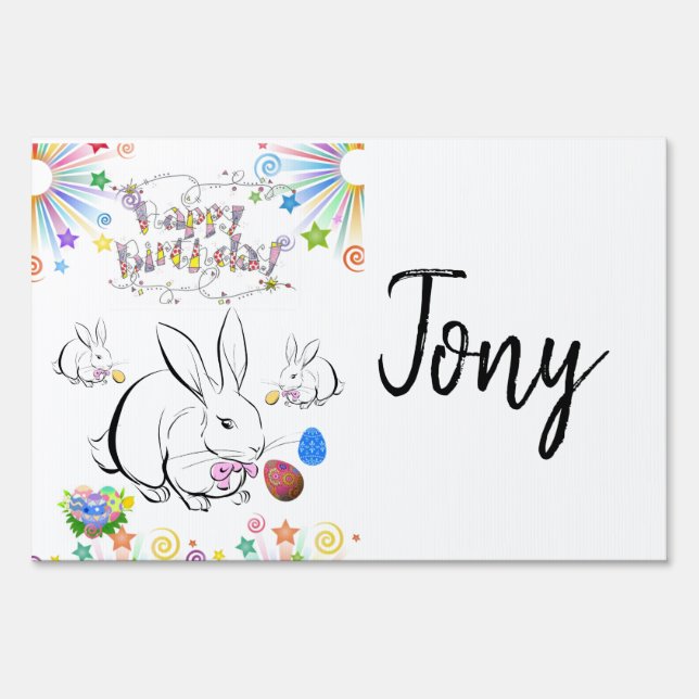 Happy Birthday Yard Sign Rabbit (Back)