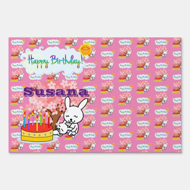 Happy Birthday Yard Sign Rabbit Cake (Front)