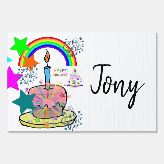 Happy Birthday Yard Sign Rainbow (Back)