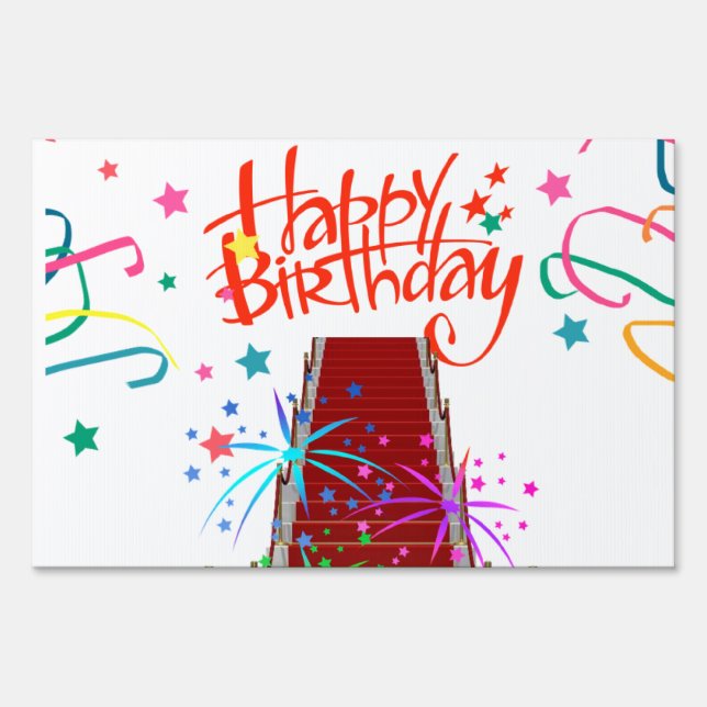 Happy Birthday Yard Sign Red Carpet (Back)