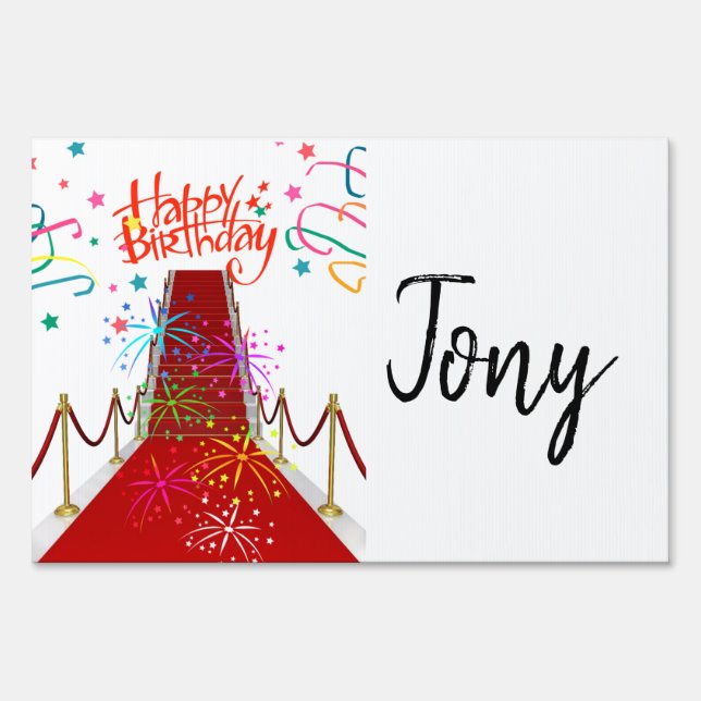 Happy Birthday Yard Sign Red Carpet (Back)