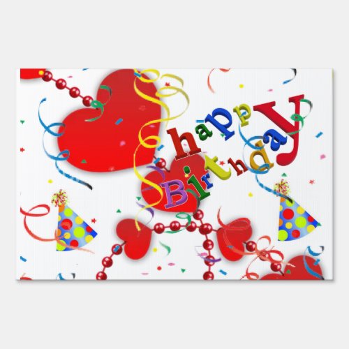 Happy Birthday Yard Sign Red Hearts