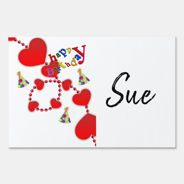 Happy Birthday Yard Sign Red Hearts (Back)