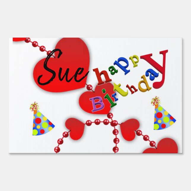 Happy Birthday Yard Sign Red Hearts (Back)