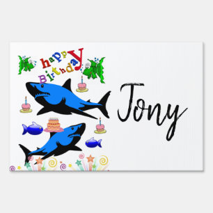 Happy Birthday Yard Sign Shark