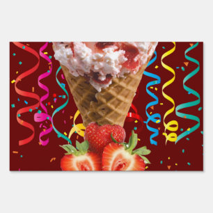 Happy Birthday Yard Sign Strawberry Ice Cream