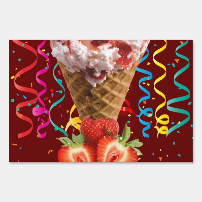 Happy Birthday Yard Sign Strawberry Ice Cream (Front)