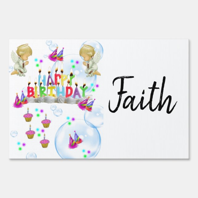 Happy Birthday Yard Sign Twin Angels (Back)