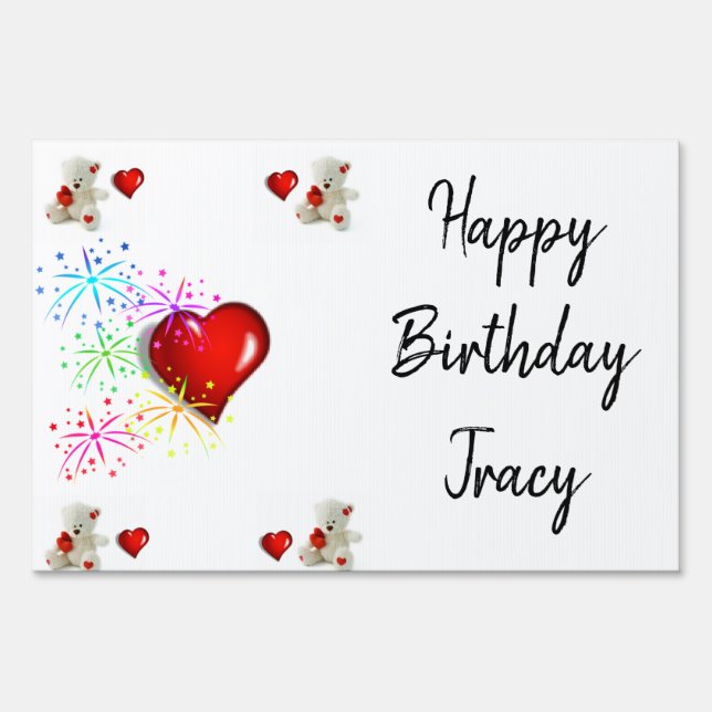 Happy Birthday Yard Sign White Teddy Bear (Back)