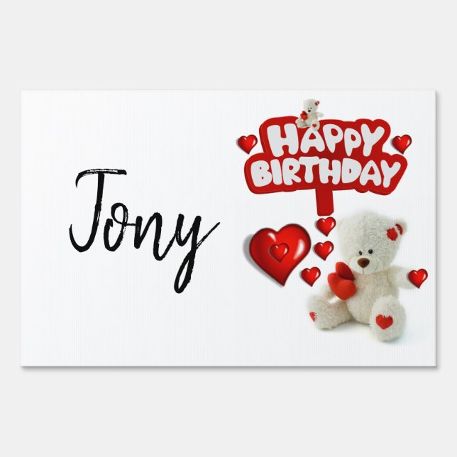 Happy Birthday Yard Sign White Teddy Bear (Back)