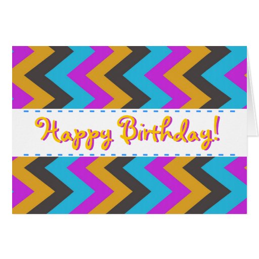 Happy Birthday Yellow and Colors Chevron Pattern Card | Zazzle