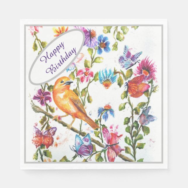 Happy Birthday Yellow Bird Napkins (Front)