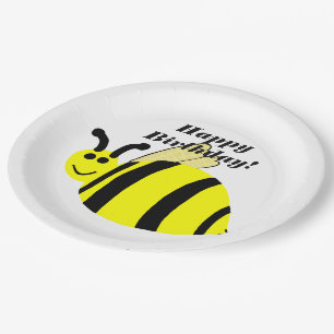 Happy Birthday Yellow Bumble Bee Paper Plates
