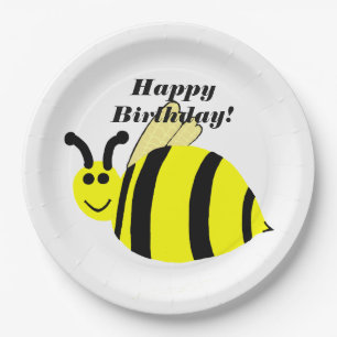 Happy Birthday Yellow Bumble Bee Paper Plates