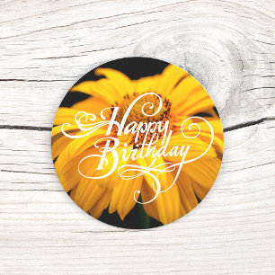 Happy Birthday Yellow Daisy  Classic Round Sticker
