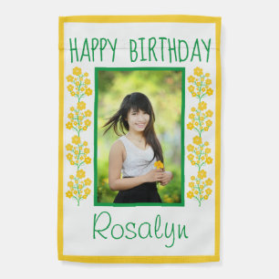 Happy Birthday Yellow Floral Photo Garden Flag