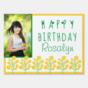Happy Birthday Yellow Flower Photo Sign