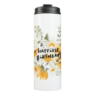 Happy birthday yellow flower thermal tumbler