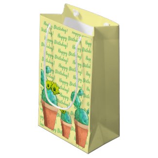 Happy Birthday Yellow Flowering Potted Cactus