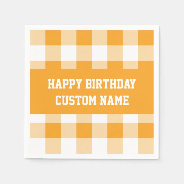 Happy Birthday Yellow Gingham  Napkins (Front)