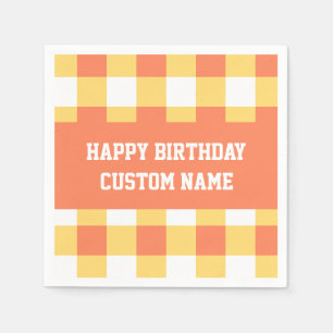 Happy birthday yellow gingham napkins