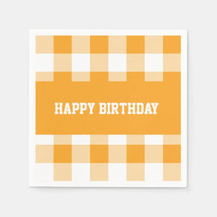Happy Birthday Yellow Gingham  Napkins