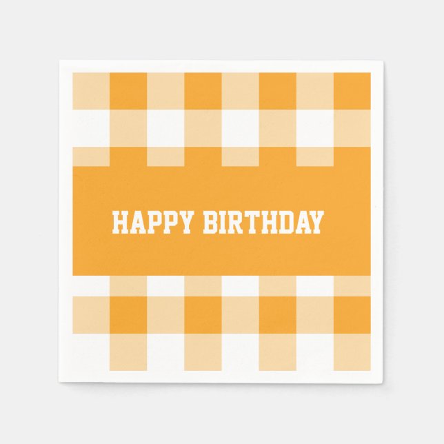 Happy Birthday Yellow Gingham  Napkins (Front)