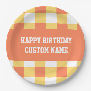 Happy birthday yellow gingham  paper plates