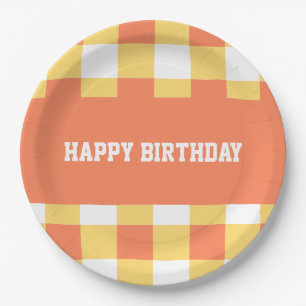 Happy birthday yellow gingham  paper plates