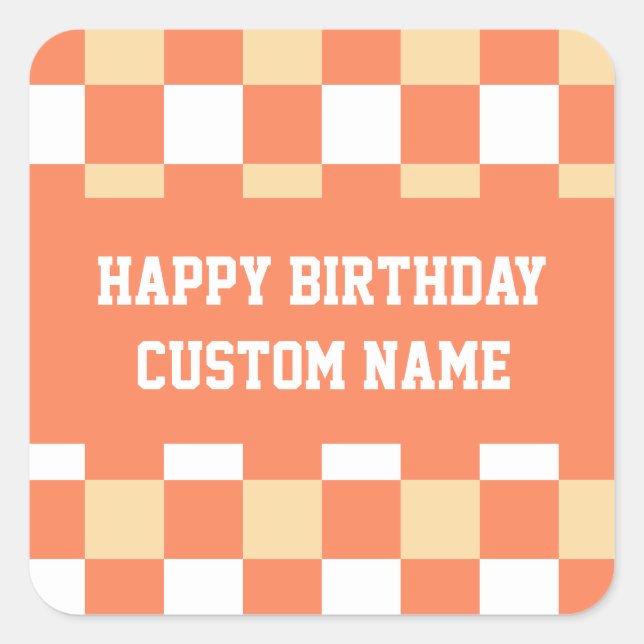 Happy birthday yellow gingham  square sticker (Front)