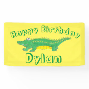 Happy Birthday Yellow Green Alligator Crocodile Banner