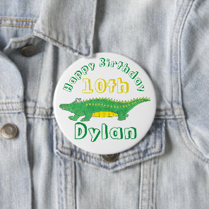 Happy Birthday Yellow Green Alligator Crocodile Button