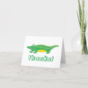 Baby shower THANK YOU card printable with green alligator and pink