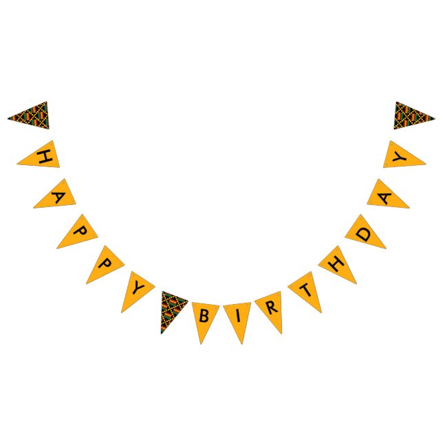Happy Birthday Yellow Green Red Black Kente Cloth Bunting Flags (All)