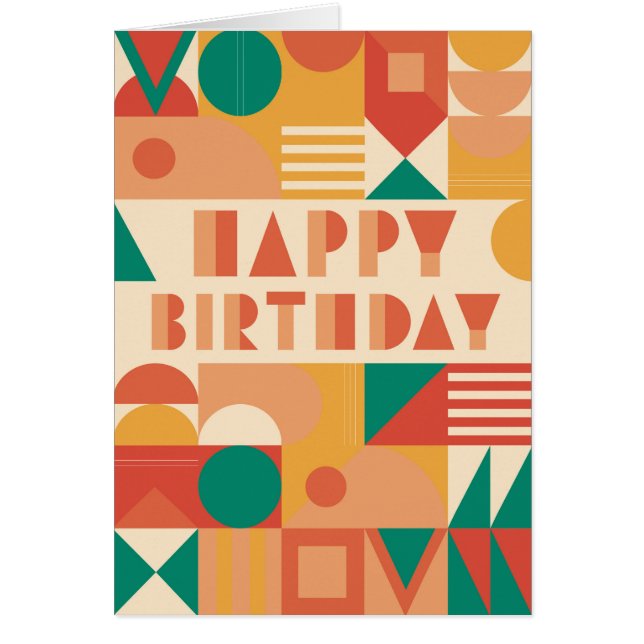 Happy birthday. Yellow green red geometric pattern Cards (Front)