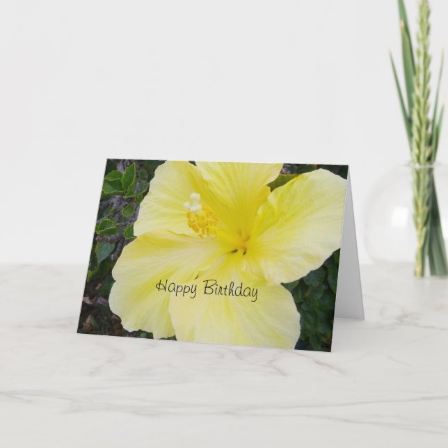 Happy Birthday - Yellow Hibiscus Card (Front)