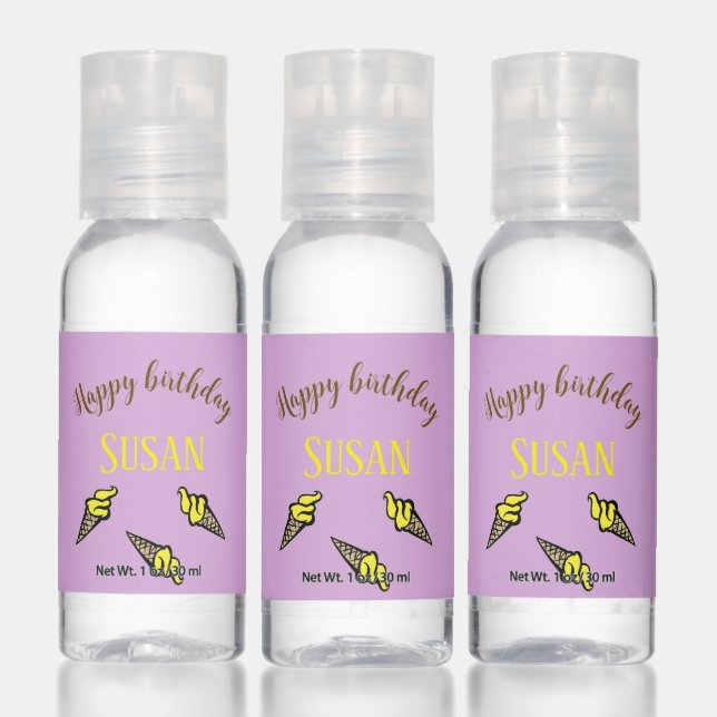 Happy birthday yellow ice cream on purple hand sanitizer (Set)